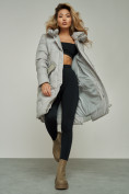 Оптом Пальто утепленное с капюшоном зимнее женское серого цвета 13332Sr, фото 14