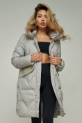 Оптом Пальто утепленное с капюшоном зимнее женское серого цвета 13332Sr в Санкт-Петербурге, фото 15