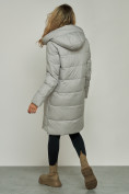 Оптом Пальто утепленное с капюшоном зимнее женское серого цвета 13332Sr в Екатеринбурге, фото 3