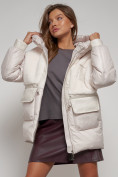 Оптом Куртка зимняя женская модная из овчины бежевого цвета 13335B в Екатеринбурге, фото 19