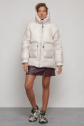 Оптом Куртка зимняя женская модная из овчины бежевого цвета 13335B в Екатеринбурге, фото 4