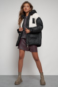 Оптом Куртка зимняя женская модная из овчины черного цвета 13335Ch в Казани, фото 12