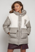 Оптом Куртка зимняя женская модная из овчины светло-коричневого цвета 13335SK в Казани, фото 26