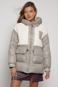 Оптом Куртка зимняя женская модная из овчины светло-коричневого цвета 13335SK в Екатеринбурге, фото 7