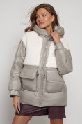 Оптом Куртка зимняя женская модная из овчины светло-коричневого цвета 13335SK в Екатеринбурге, фото 8