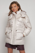 Оптом Куртка зимняя женская модная с капюшоном бежевого цвета 13338B в Казани, фото 17