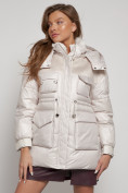 Оптом Куртка зимняя женская модная с капюшоном бежевого цвета 13338B в Казани, фото 5