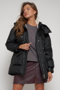 Оптом Куртка зимняя женская модная с капюшоном черного цвета 13338Ch в Казани, фото 17