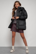 Оптом Куртка зимняя женская модная с капюшоном черного цвета 13338Ch в Екатеринбурге, фото 18