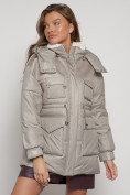 Оптом Куртка зимняя женская модная с капюшоном светло-коричневого цвета 13338SK в Казани, фото 10