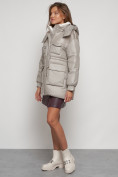 Оптом Куртка зимняя женская модная с капюшоном светло-коричневого цвета 13338SK в Казани, фото 2