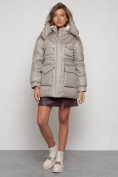 Оптом Куртка зимняя женская модная с капюшоном светло-коричневого цвета 13338SK в Екатеринбурге, фото 5