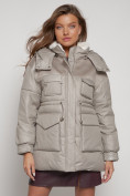 Оптом Куртка зимняя женская модная с капюшоном светло-коричневого цвета 13338SK в Казани, фото 9