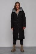 Оптом Пальто утепленное двухстороннее женское черного цвета 13343Ch в Новосибирске