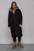 Оптом Пальто утепленное двухстороннее женское черного цвета 13343Ch в Новосибирске, фото 20