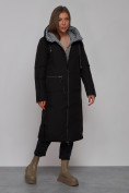 Оптом Пальто утепленное двухстороннее женское черного цвета 13343Ch в Перми, фото 3
