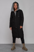 Оптом Пальто утепленное двухстороннее женское черного цвета 13343Ch в Ростове-на-Дону, фото 6