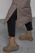 Оптом Пальто утепленное двухстороннее женское коричневого цвета 13343K, фото 13
