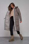 Оптом Пальто утепленное двухстороннее женское коричневого цвета 13343K в Перми, фото 15