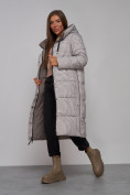 Оптом Пальто утепленное двухстороннее женское коричневого цвета 13343K в Екатеринбурге, фото 27
