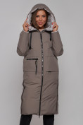 Оптом Пальто утепленное двухстороннее женское коричневого цвета 13343K, фото 5