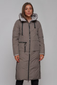 Оптом Пальто утепленное двухстороннее женское коричневого цвета 13343K, фото 7