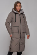 Оптом Пальто утепленное двухстороннее женское коричневого цвета 13343K, фото 9