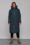 Оптом Пальто утепленное двухстороннее женское темно-синего цвета 13343TS в Кемерово