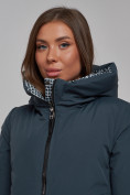 Оптом Пальто утепленное двухстороннее женское темно-синего цвета 13343TS в Перми, фото 11