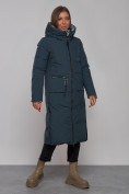 Оптом Пальто утепленное двухстороннее женское темно-синего цвета 13343TS в Кемерово, фото 3