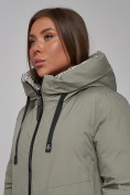 Оптом Пальто утепленное двухстороннее женское зеленого цвета 13343Z в Екатеринбурге, фото 11