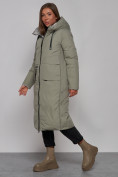 Оптом Пальто утепленное двухстороннее женское зеленого цвета 13343Z в Волгоградке, фото 2