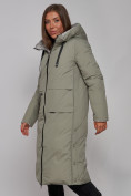 Оптом Пальто утепленное двухстороннее женское зеленого цвета 13343Z в Перми, фото 7
