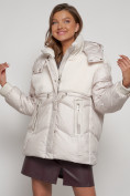 Оптом Куртка зимняя женская модная из овчины бежевого цвета 13350B в Казани, фото 10