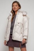 Оптом Куртка зимняя женская модная из овчины бежевого цвета 13350B в Екатеринбурге, фото 16