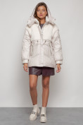 Оптом Куртка зимняя женская модная из овчины бежевого цвета 13350B в Казани, фото 5