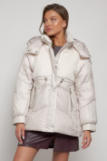 Оптом Куртка зимняя женская модная из овчины бежевого цвета 13350B в Казани, фото 9