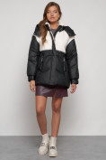 Оптом Куртка зимняя женская модная из овчины черного цвета 13350Ch в Екатеринбурге