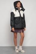 Оптом Куртка зимняя женская модная из овчины черного цвета 13350Ch в Екатеринбурге, фото 7