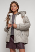 Оптом Куртка зимняя женская модная из овчины светло-коричневого цвета 13350SK в Екатеринбурге, фото 14