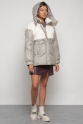 Оптом Куртка зимняя женская модная из овчины светло-коричневого цвета 13350SK в Казани, фото 7