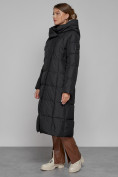 Оптом Пальто утепленное с капюшоном зимнее женское черного цвета 13363Ch в Екатеринбурге, фото 2