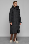 Оптом Пальто утепленное с капюшоном зимнее женское черного цвета 13363Ch, фото 3