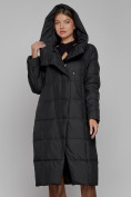 Оптом Пальто утепленное с капюшоном зимнее женское черного цвета 13363Ch в Екатеринбурге, фото 7