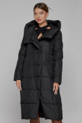 Оптом Пальто утепленное с капюшоном зимнее женское черного цвета 13363Ch, фото 8