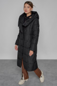 Оптом Пальто утепленное с капюшоном зимнее женское черного цвета 13363Ch в Екатеринбурге, фото 11