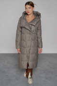 Оптом Пальто утепленное с капюшоном зимнее женское коричневого цвета 13363K, фото 10