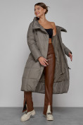 Оптом Пальто утепленное с капюшоном зимнее женское коричневого цвета 13363K, фото 14
