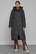 Оптом Пальто утепленное с капюшоном зимнее женское темно-серого цвета 13363TC, фото 12