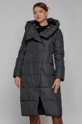 Оптом Пальто утепленное с капюшоном зимнее женское темно-серого цвета 13363TC, фото 3